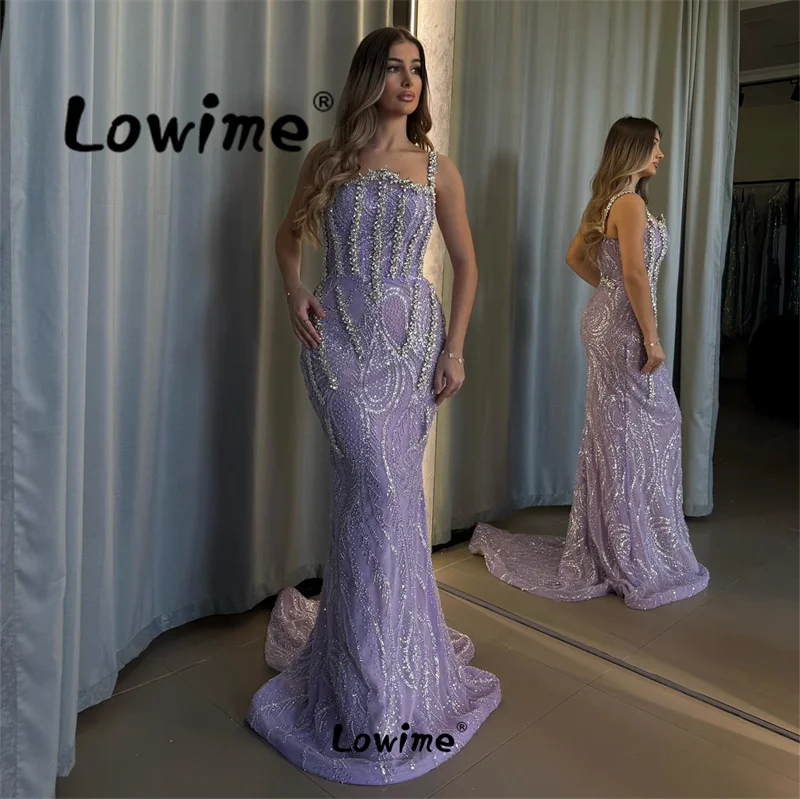 Purple Long Wedding Party Dress Glamorous Crystals Arabic Evening Dresses 2024 Custom Made Mermaid Beaded Sequined Prom Gowns