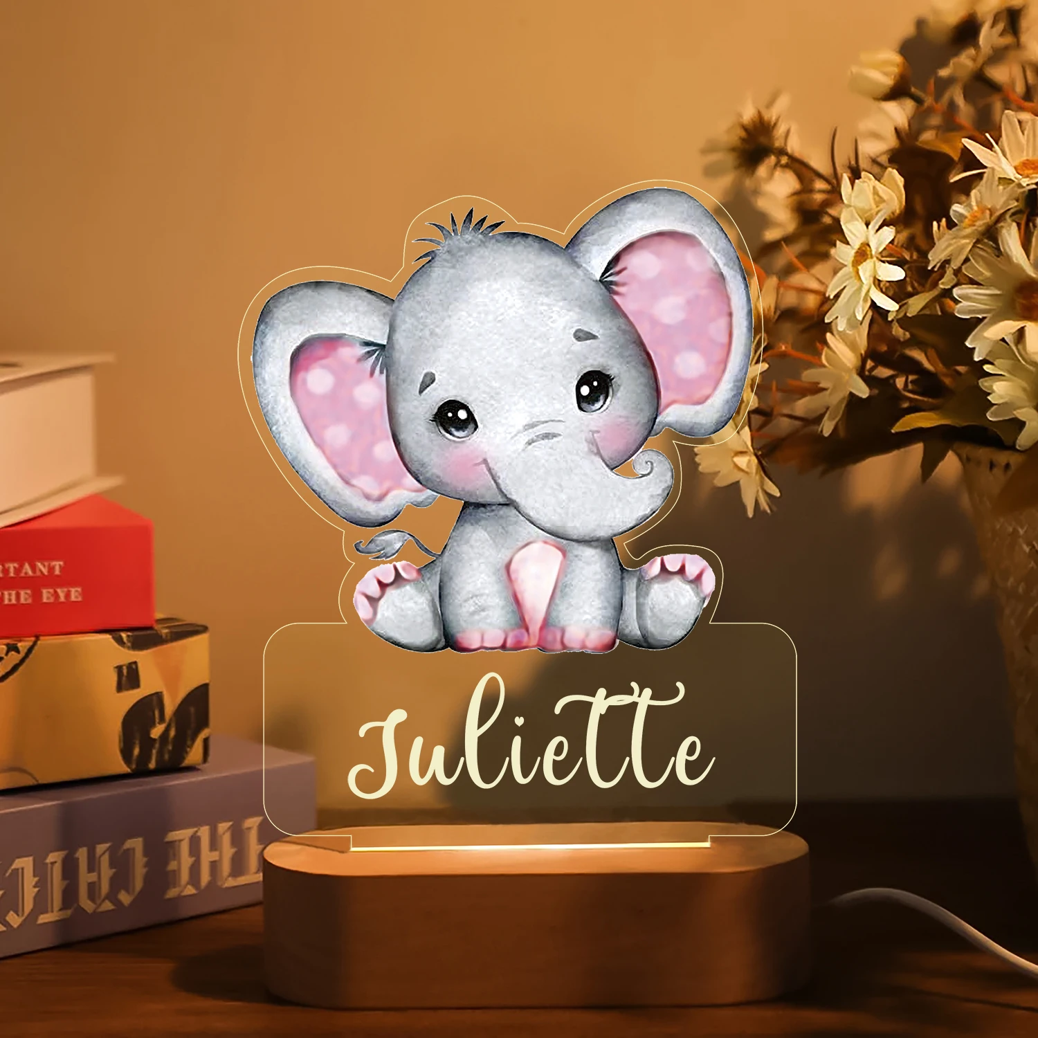 Luz nocturna de animales personalizada para niños, lámpara acrílica con nombre personalizado, decoración para dormitorio de bebés y niños, regalo de cumpleaños y Navidad para recién nacidos