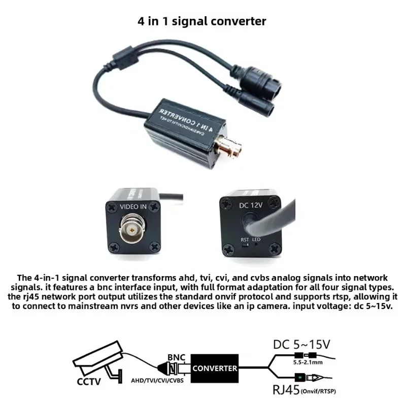 CS1W RTSP H.265 Compatible Adapter for CCTV Cameras Featuring Analog To Digital Conversion BNC Input RJ45 Output 1080P