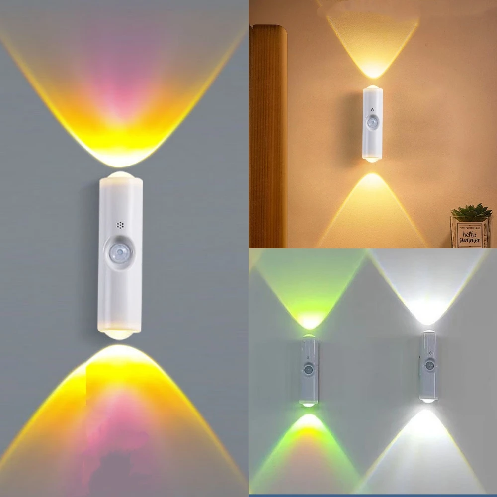 5V RGB/CCT Dual Cat Eye Motion Sensor Wall Light Wooden Texture USB Rechargeable Magnetic Mount Indoor Night Lights for Bedroom