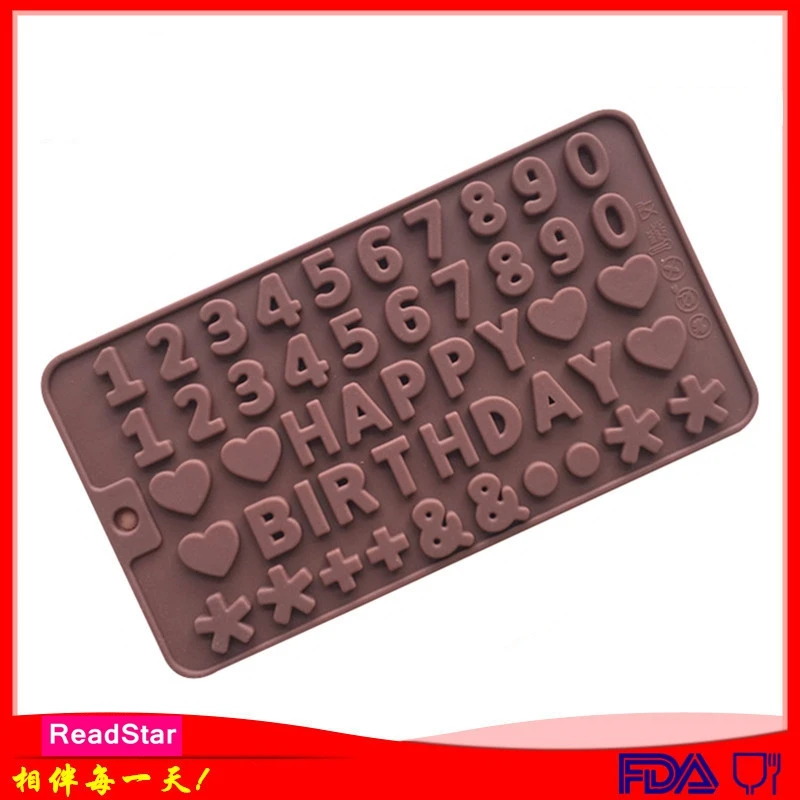 20PCS/LOT ReadStar 49CO038RD017 Numbers & Characters Chocolate Silicone Molds 49 Cavities Happy Birthday Baking Mould DIY