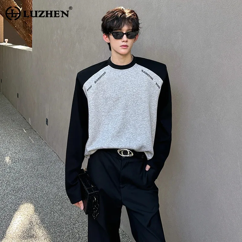 

LUZHEN оригинальная красивая цветная контрастная футболка с круглым вырезом, мужская осенняя стильная подплечница 2025, одежда JY4341