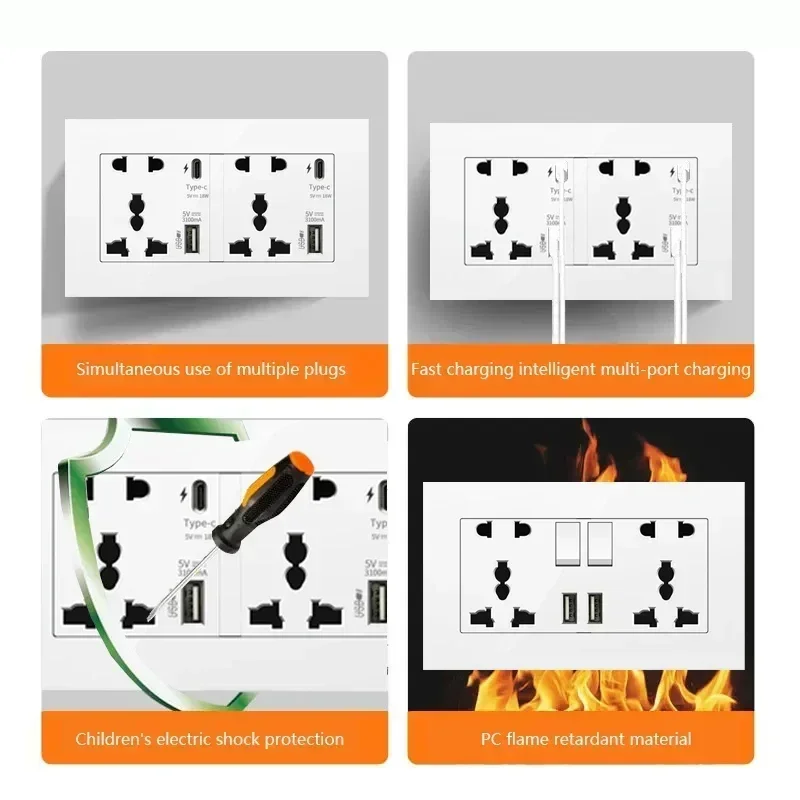 Toma Universal de carga rápida tipo C de 18W de 5 pines, toma de corriente de pared del Reino Unido con cargador USB, enchufe de toma de corriente