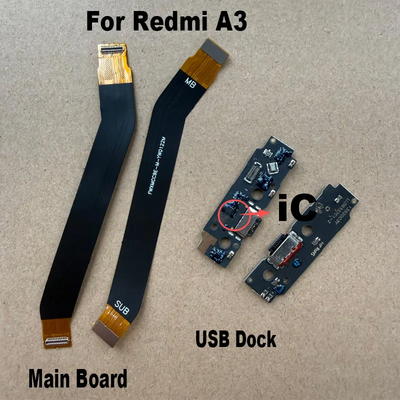 For Xiaomi Redmi A3 A3X USB Charging Board Dock + Main Board Motherboard FPC LCD Connector Mother Board Flex Cable Replacement