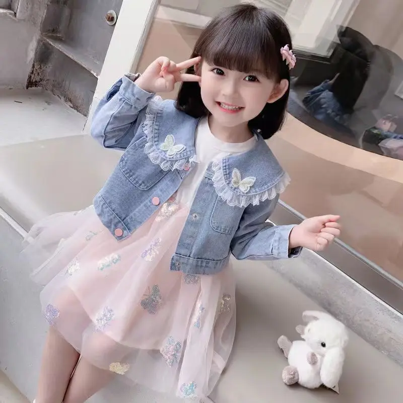 Kids Girl Clothes Outfits Set Sort Denim Jacket + Princess Tutu Dress Suit For Children Girl Baby Birthday Spring and Autumn Set