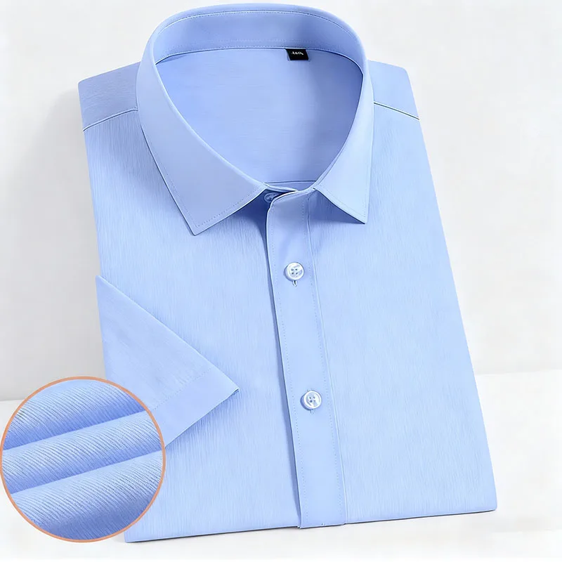 

Мужские однотонные деловые рубашки из бамбукового волокна с короткими рукавами, формальные модные тонкие классические базовые повседневные тонкие социальные простые блузки