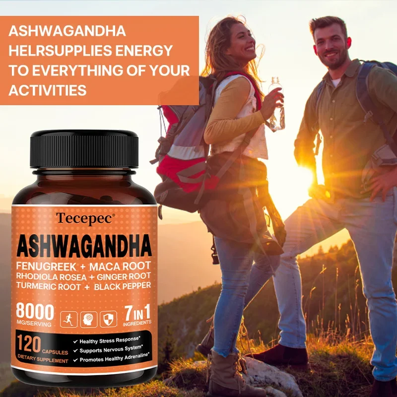 7-in-1 Ashwagandha 8000Mg - Turmeric, Rhodiola, Ginger & Black Pepper - Mood, Strength, Mind & Energy Support Supplement