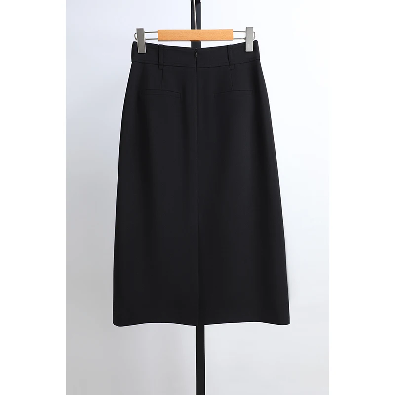 Awei Clothing 26 Year Summer New IT Brand Women's Slimming Versatile Black Knee-Length Half Skirt High Waist Straight Cut Pol...