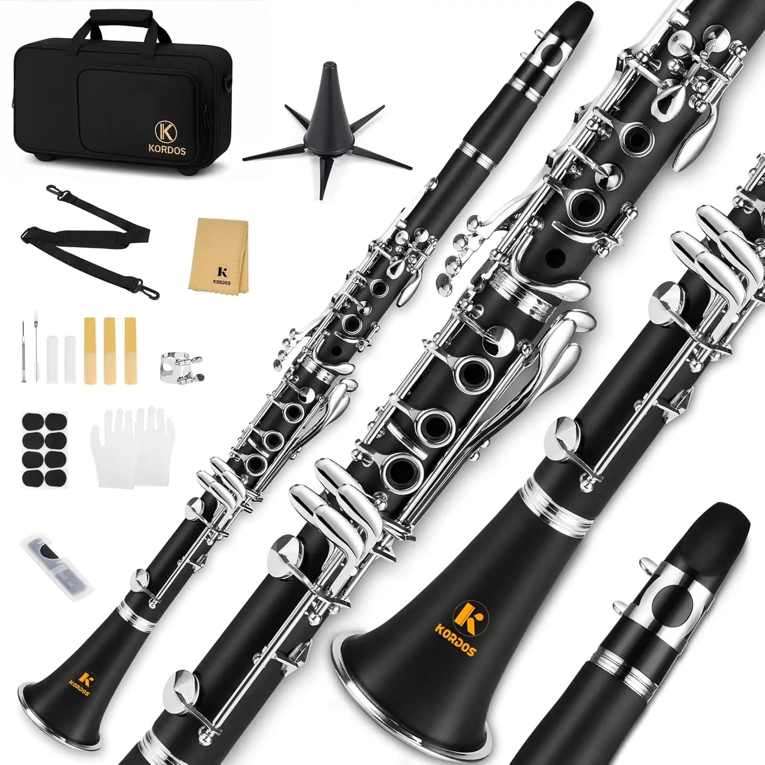 

Bb Clarinet for Beginners Nickel-Plated with 2 Barrels, Hard Case & Accessories