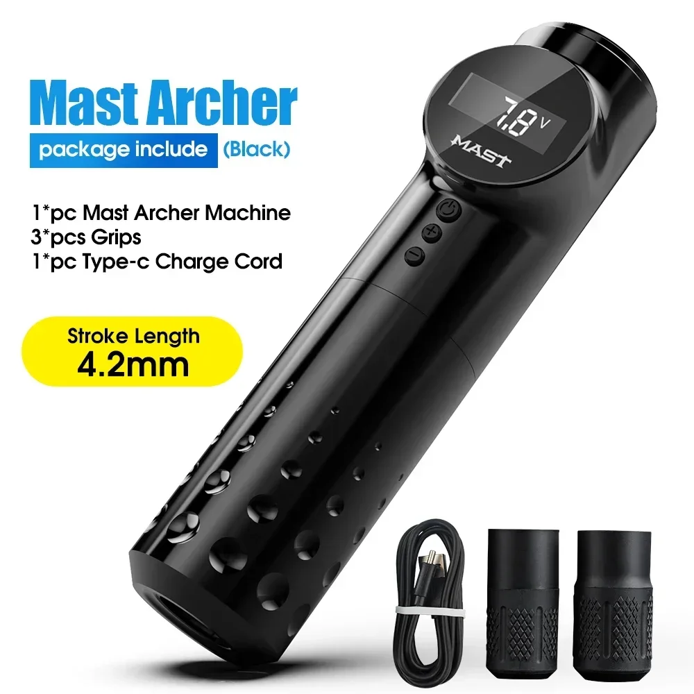 Mast Tattoo Archer Wireless Machine 3.5mm/4.2mm Stroke Length Battery Pen Rotary Tattoo LED Display Makeup Permanent  Artist