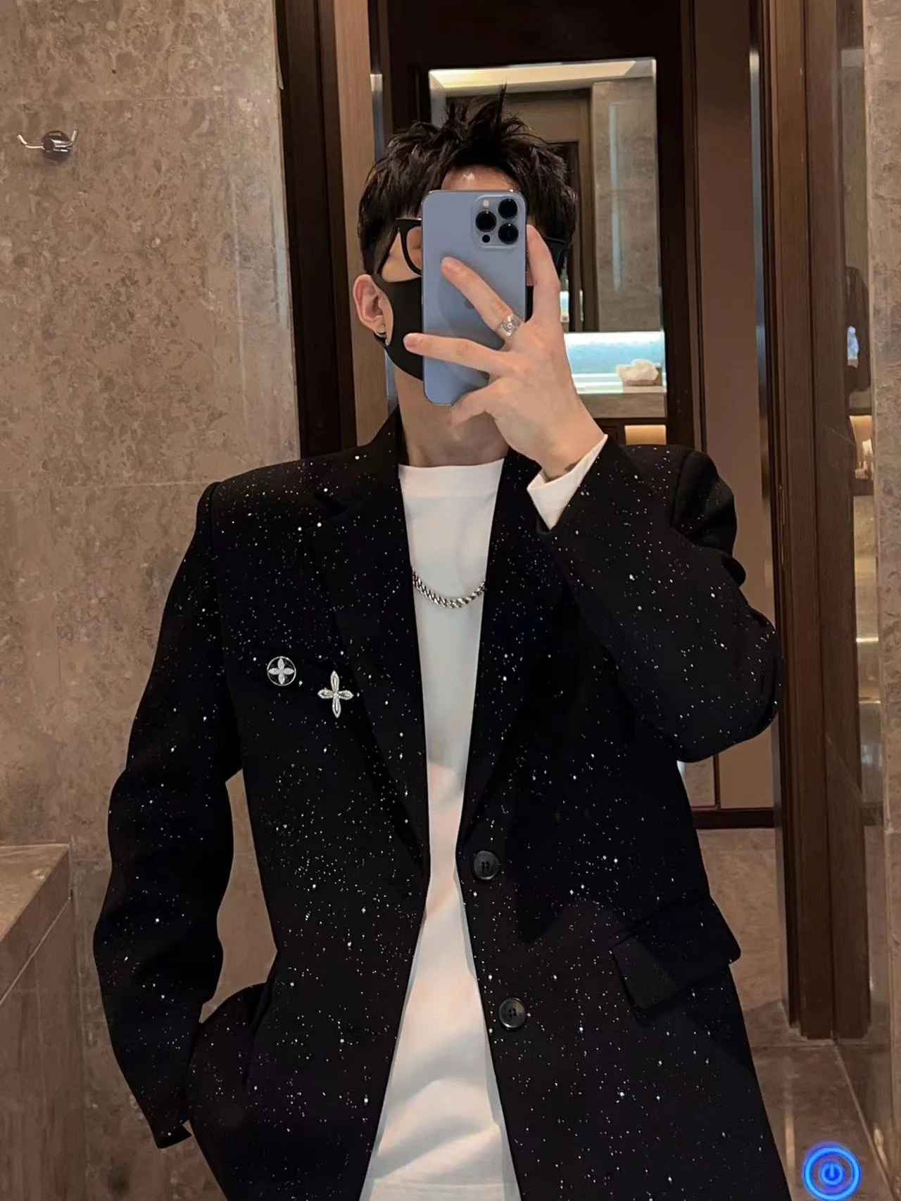 

Стильный мужской костюм-пиджак для осени и зимы: блестящий, приталенный, повседневный, однобортный, с длинным рукавом, однотонный