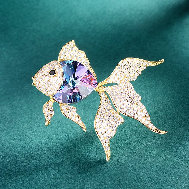 2024 Year Fish New Brooch High-grade Micro Inset Zircon Female Delicate Personality Goldfish Pin Buckle Corsage Gift