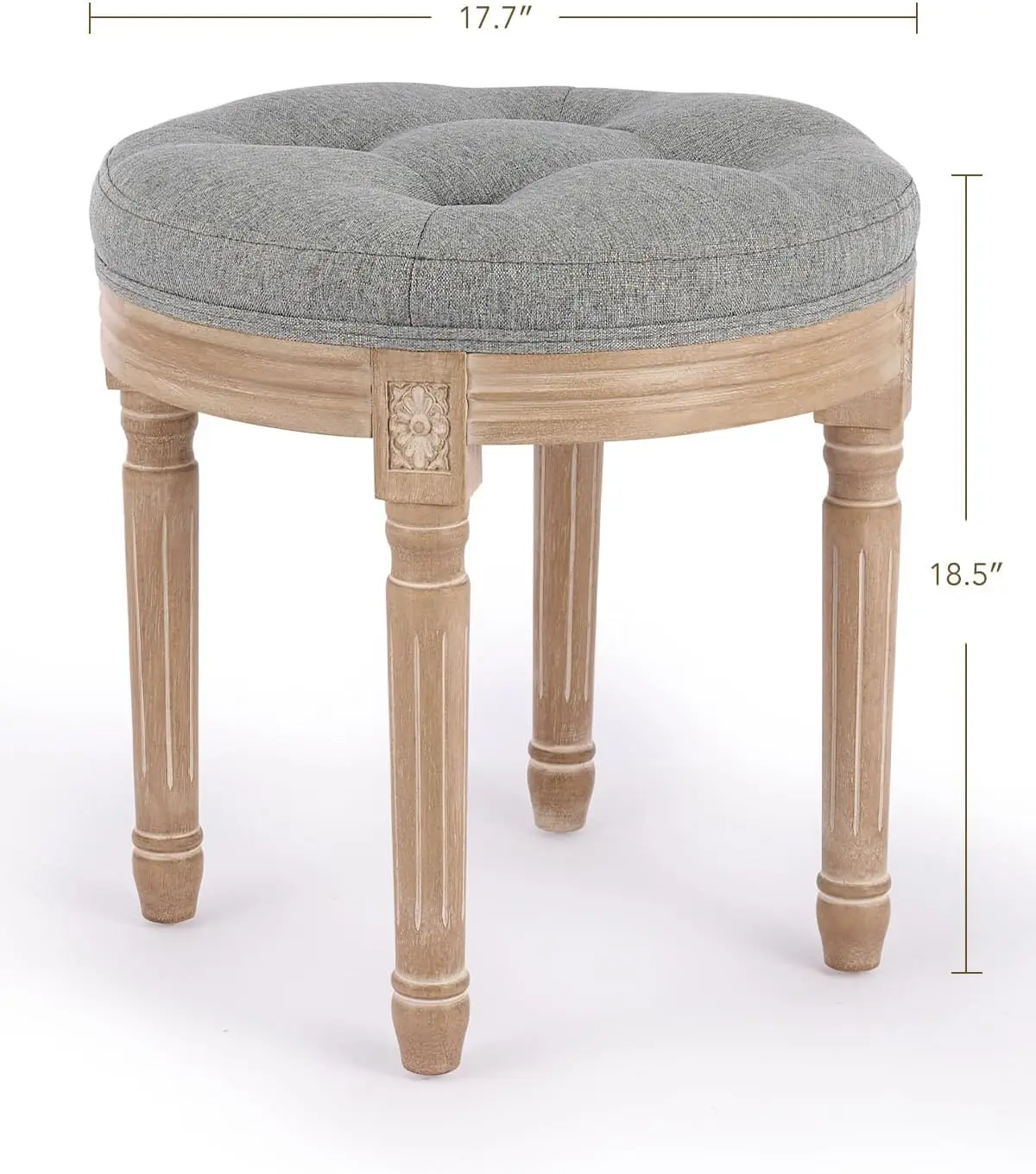 

Ottoman Vanity Stool, French Vintage Small Ottoman Stool with Cushion and Wood Frame, 18" Round Tufted Upholstered Stool, Gray