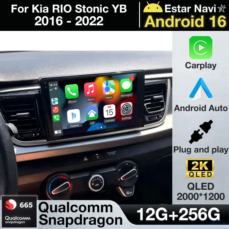 Android 16 Carplay Auto Car Radio GPS Multimedia Video Player Stereo BT For Kia RIO Stonic YB 2016 2017 2018 2019 2020 2021 2022