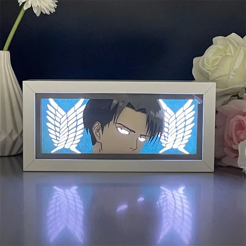 Cartoon Anime Attack On Titan Multi Color Paper Carving Lamp Desktop Ornament LED Photo Frame Drawing USB Night Light boy Gift