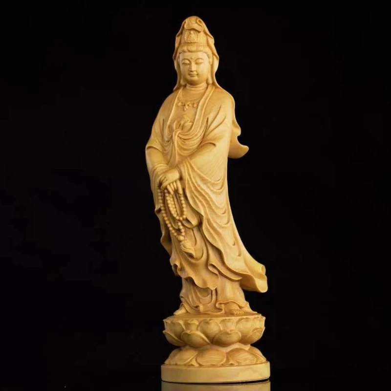 

1 Pc Solid Wood Guanyin Bodhisattva Ornaments Woodcarving Handicrafts Living Room Home Furnishings Pray for Auspiciousness