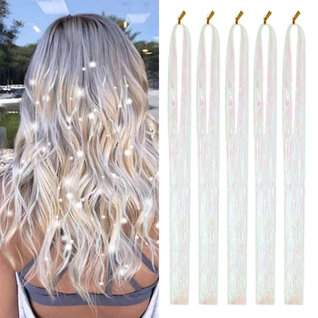 43 inch gold and silver hair sequin set with 5 pieces of 1400 strands of sparkling hair for Christmas and Halloween parties