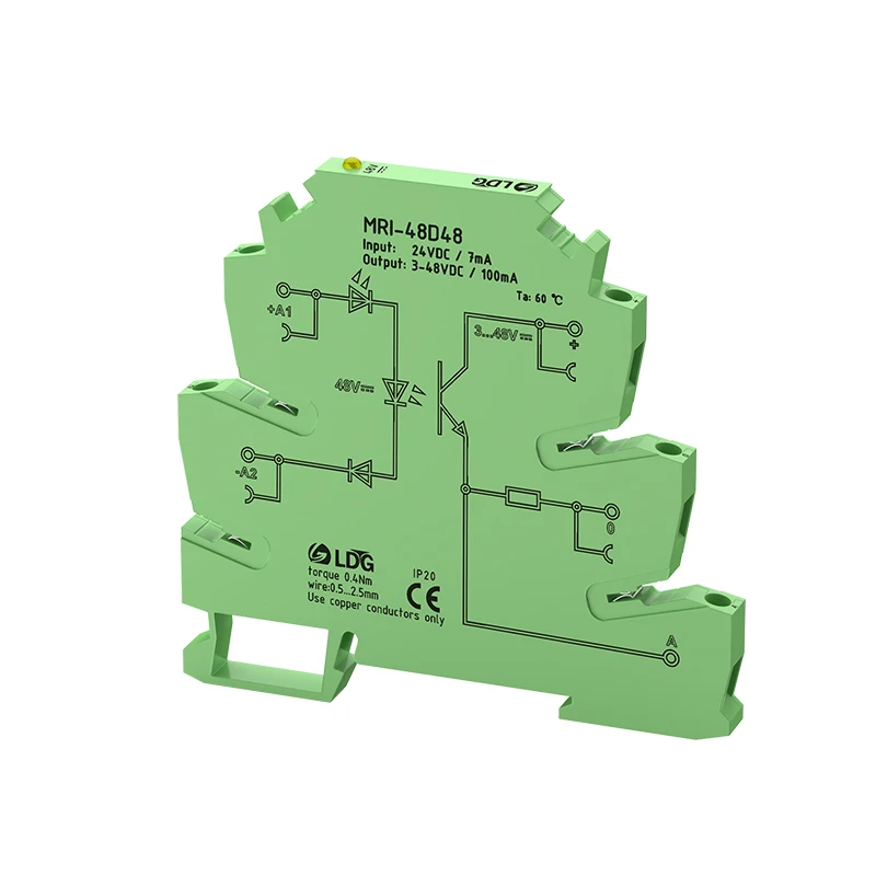 MRI-24D48 LED Optocoupler Isolator Interface DC DC SSR Relay Module Input 24VDC Switch Control Relay Board DIN for Automation