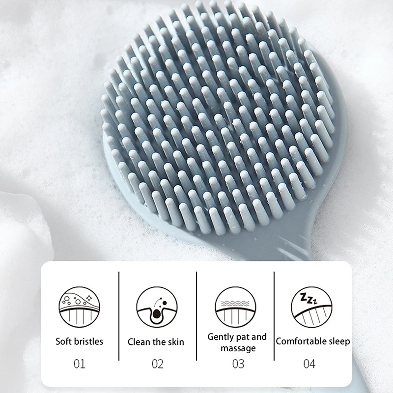 Double-Sided Silicone Back Long Handle Scrubber Body Bath Brush Mud Back Massage Scrubber Shower Massage Exfoliation Brush