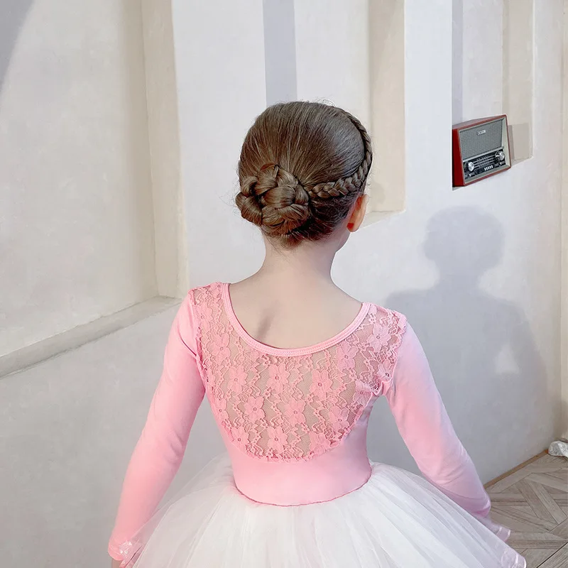 Korea Princess Ballet Leotard Tulle Tutu Skirt Lace Girl Kid's Dress Swimsuit for Gymnastics Ballerina Costume Fairy Swan Prom