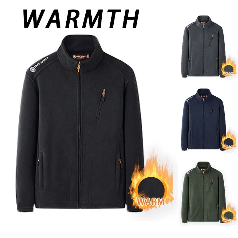 

Men's Winter Warm Fleece Climbing Jacket Double Thickened Pocket Jacket Outdoor Windproof High Collar Ski Fashion Loose Coat