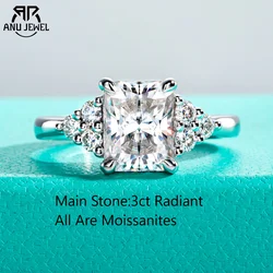 AnuJewel 3ct Radiant Cut D Color Moissanite Engagement Ring 18K Gold Plated Luxurious Wedding Ring Women Jewelry Wholesale