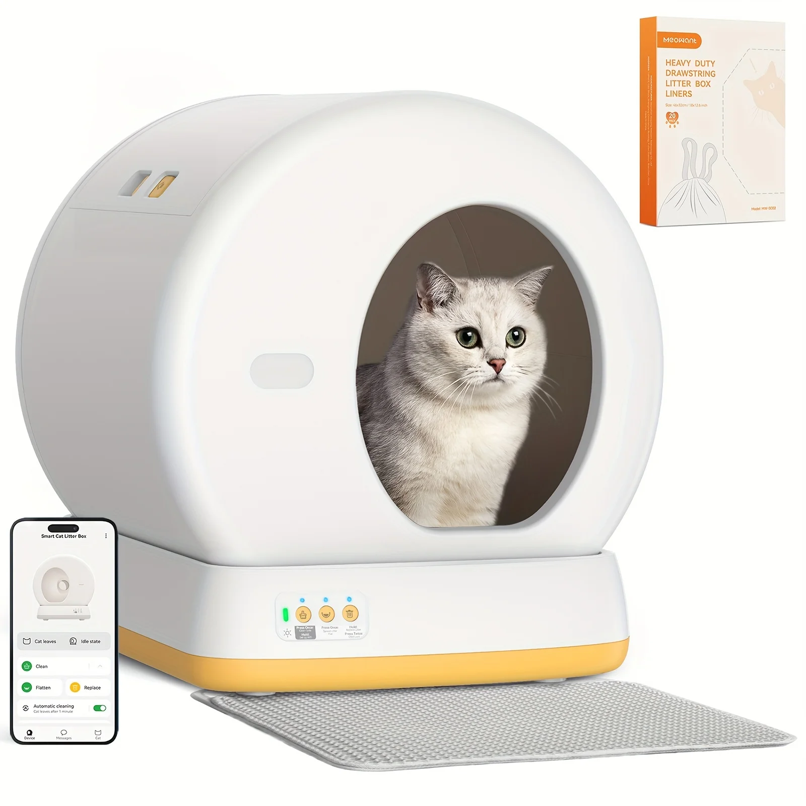 

MeoWant Self-Cleaning Cat Litter Box, Integrated Safety Protection Automatic Cat Litter Box, Suitable For Multiple Cats, Extra Large/Deodorizing/APP Controlled Smart Cat Litter Box