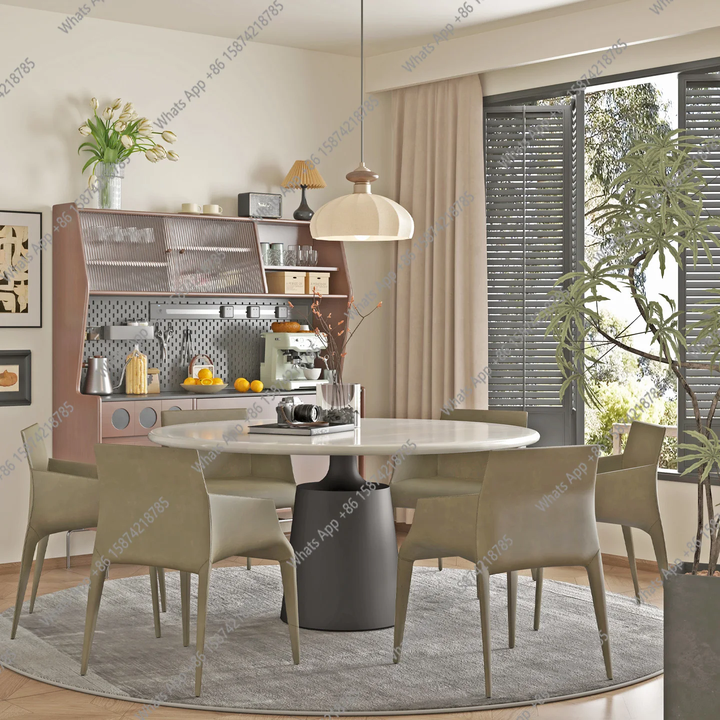 

French retro natural white ice jade marble dining table household light luxury modern simple Italian round dining table