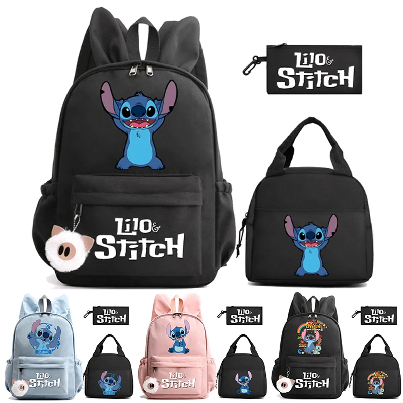 3Pcs/set Disney Lilo Stitch Backpack Teen Student Back To School Backpack with Lunch Bag Children Toy Backpack Set Women Mochila