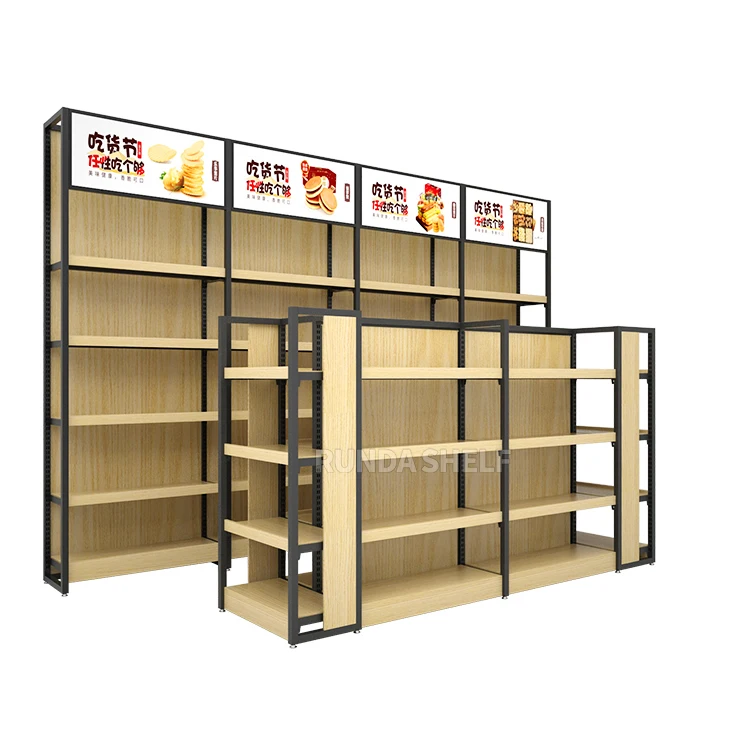 Display Gondola Shelving/Rack For Retail Supermarket Steel Wood Shelves Metal Storage Rack