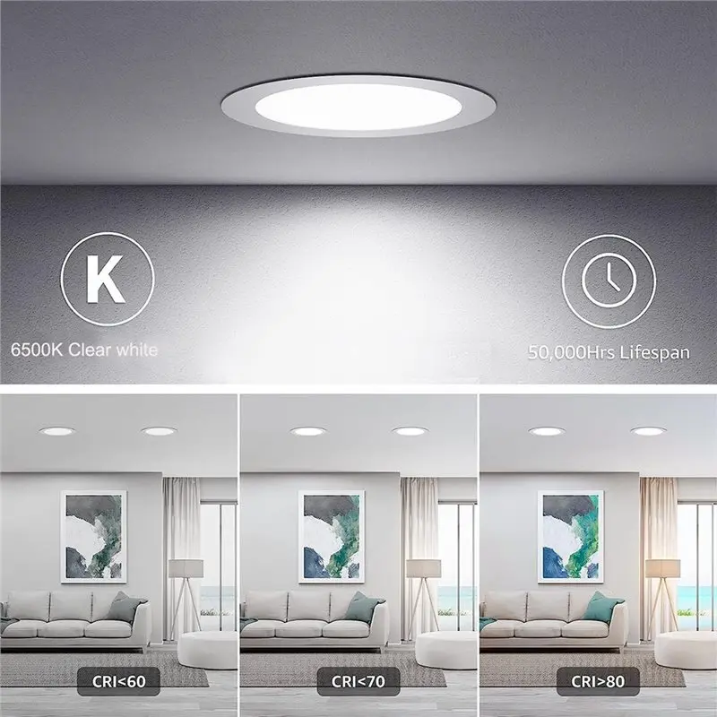 Ceiling Light 4 Inch LED Recessed Lights 6 Pcs 5-Color Light-Changing Ultra-Thin Canless Downlight With Junction Box 9W-B61B