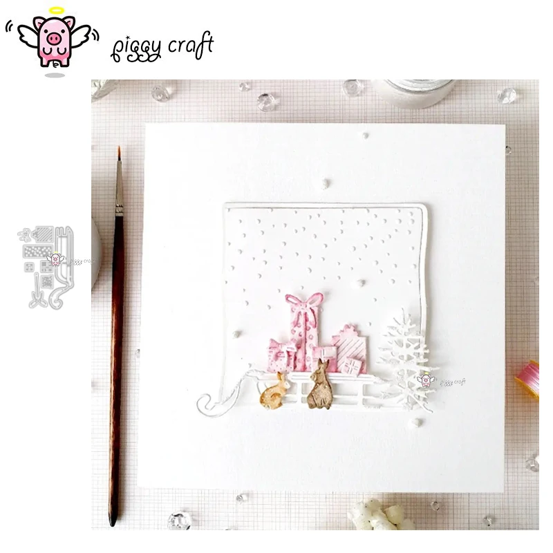 Piggy Craft metalowe matryce do wycinania matryce do wycinania świąteczne sanie pudełko upominkowe Scrapbook papier rzemieślniczy nóż forma ostrze