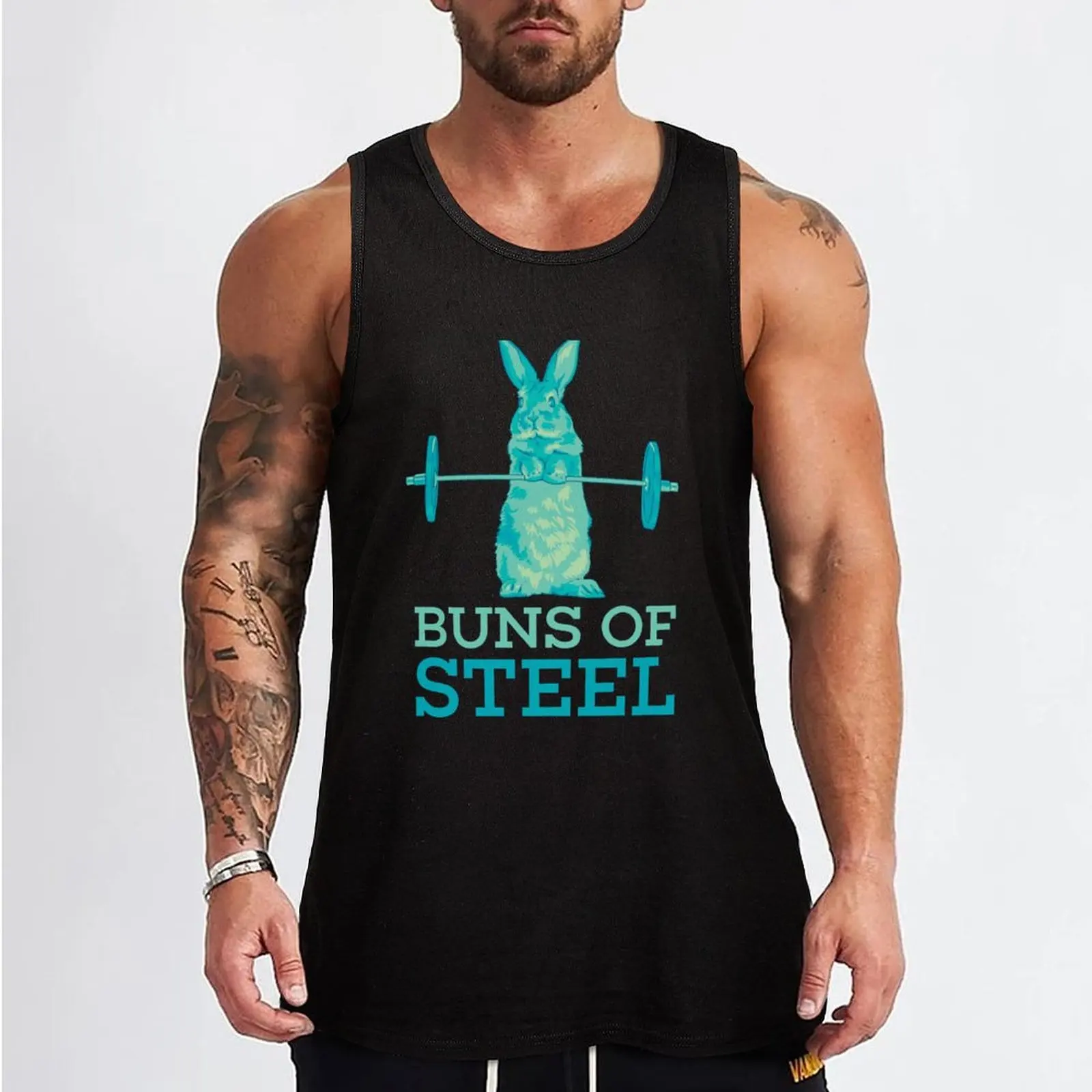 Buns of Steel Bunny Rabbit Lifting Blue Tank Top T-shirt sports t-shirt for man