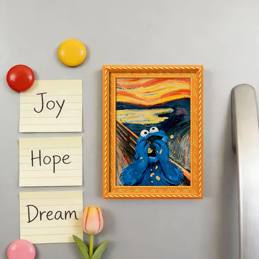 1 imán divertido para refrigerador con un patrón abstracto de animales gritando, diseño de marco de mini obra de arte, accesorio de decoración para el hogar y la oficina, maravilloso regalo navideño