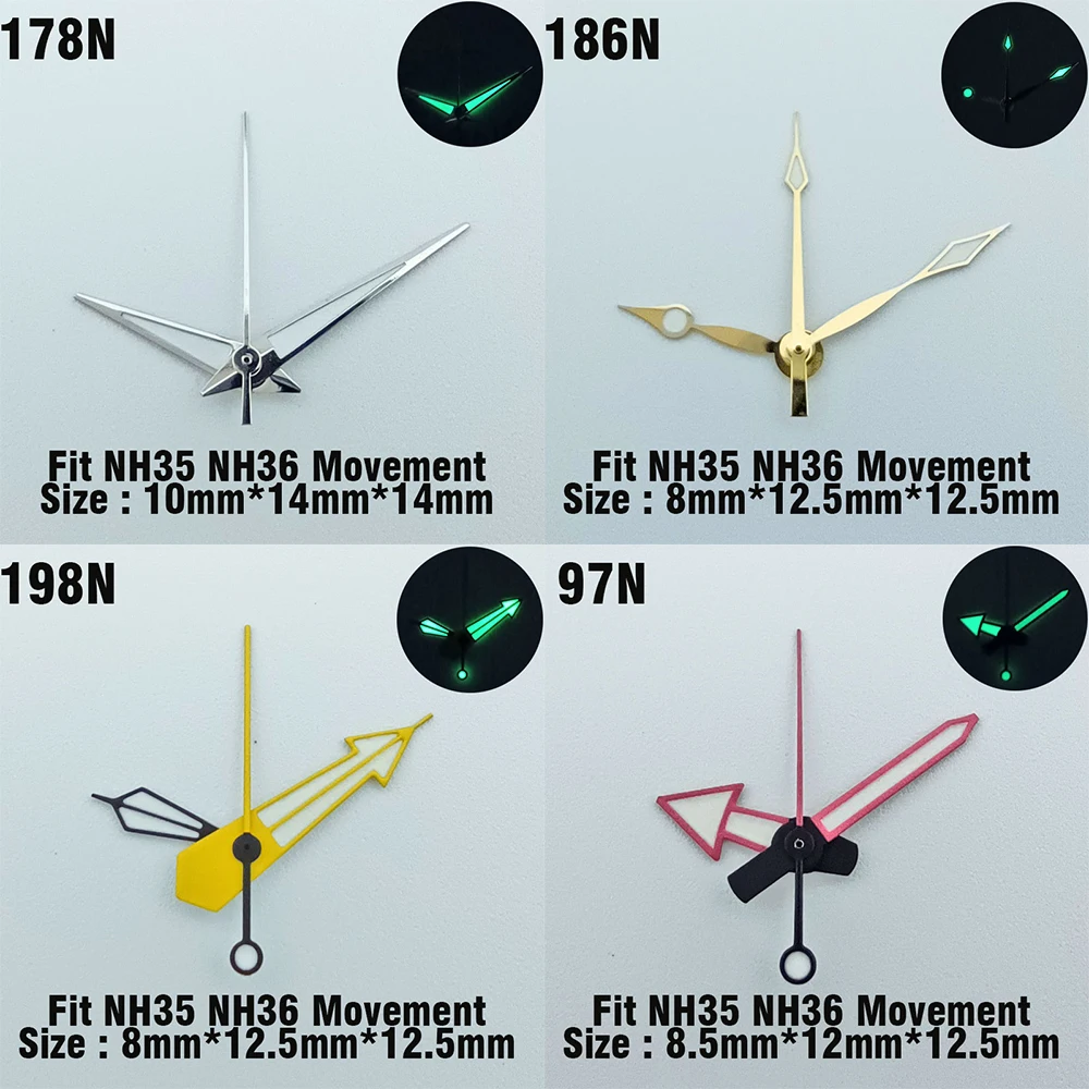 8.5mm*12.5mm*12.5mm green glow in the dark watch hands are suitable for NH35 NH36 automatic mechanical movement watch parts