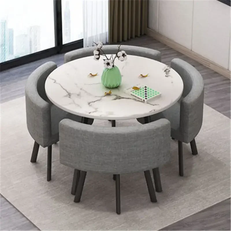 Dining Table Set Simple Casual Reception Office Round Table Living Room Set Luxury 4 Chairs Dining Mesas Comedor Furniture