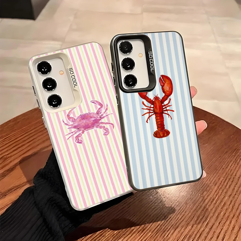 Phone Case for Samsung Galaxy A13 A14 A23 A02S A03 A05 A05S A52 A54 5G Grey Silvery Phone Cover Marine Life, Crabs, Lobsters Bag