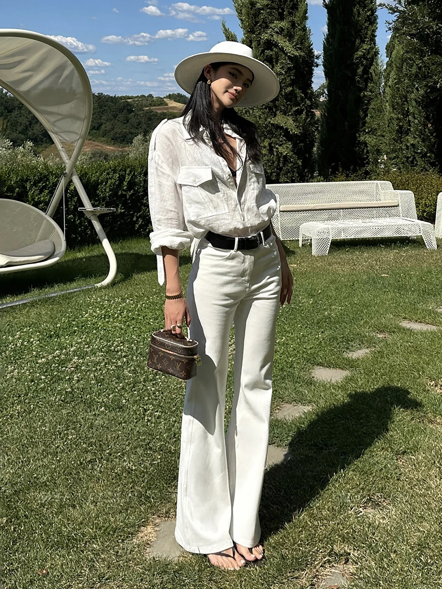 

American Style Bell Bottom Jeans Women's Casual Straight Leg Slimming High Waist Cotton Stretch Denim Floor Length Pants