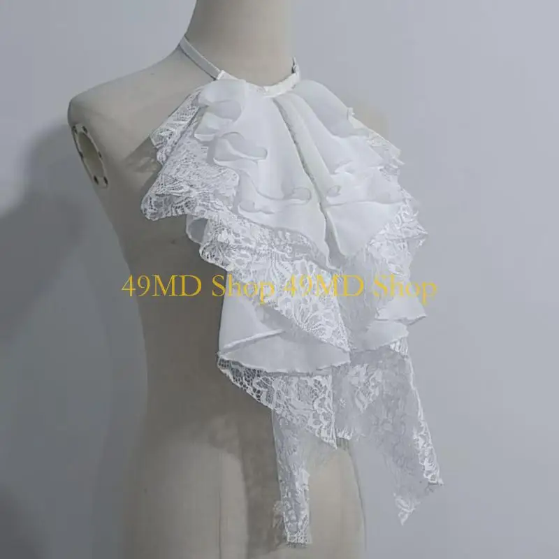 49MD Victorian Detachable Layered Lace Jabot Faux Collar For Women's Costume Parties