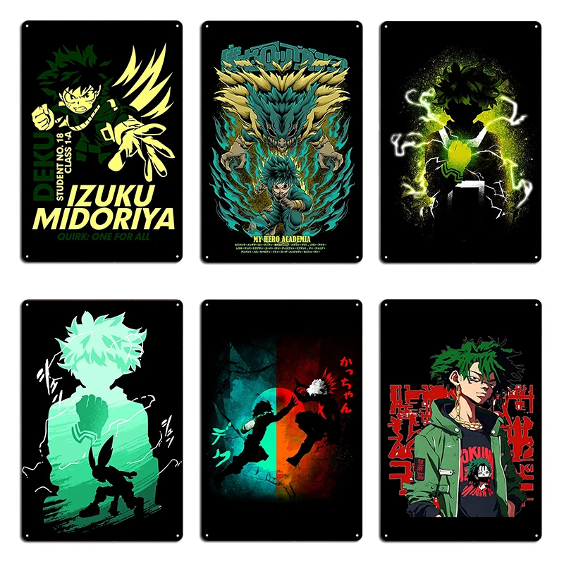 Green haired Hero One Hero for All Inspiring Anime Hero Tribute Metal Plaque Custom Wall Decor Club Bar Tin Sign Poster