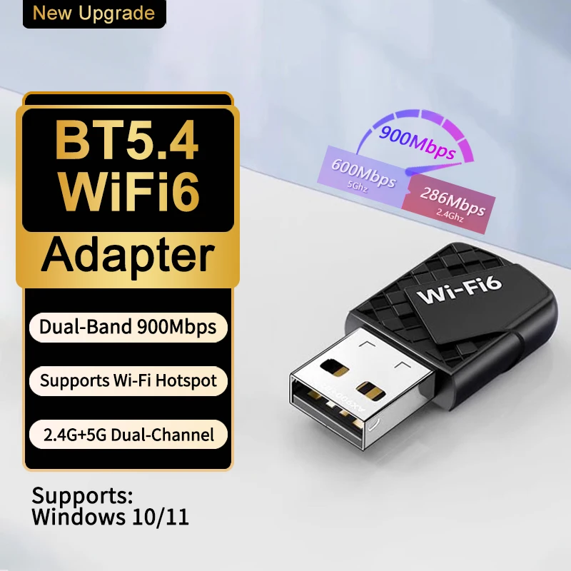 

AX900 USB WiFi 6 Bluetooth 5.4 адаптер 2 в 1 ключ двухдиапазонный сетевой беспроводной приемник 2,4G/5 ГГц без драйверов для Windows 10/11