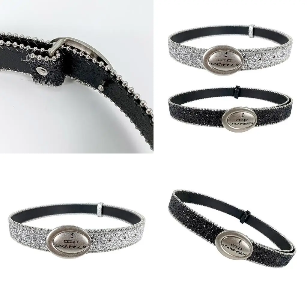 

31BB Popular Belt for Pants Jeans Glittering Sequined Belt Brushed Metal Oval Buckle Belt Women Girl Eye Catching Wasitband