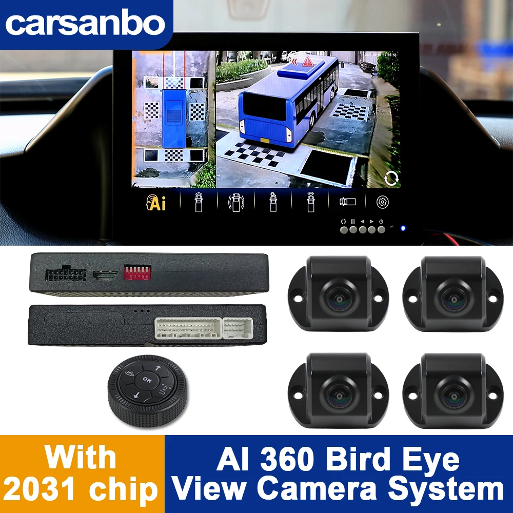 Carsanbo Bus Track VR AI 360 Panoramic System 3D Bird Eye View Camera Parking Monitor System HD 1080P Surround View Camera