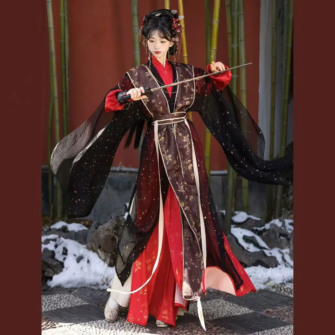 Trendy Cool Gold Stamped Hanfu Men Women Traditional Chinese Weijin Period Clothing Couples Party Cosplay Costume Han Dresses