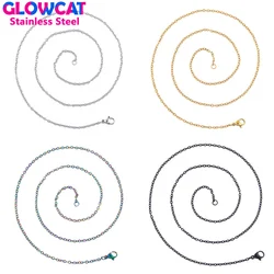 2pcs/Lot Gold Color 2mm 60cm O Shape Cross Chain Necklace For Women Men Stainless Steel Chains Jewelry Accessories DIY Component