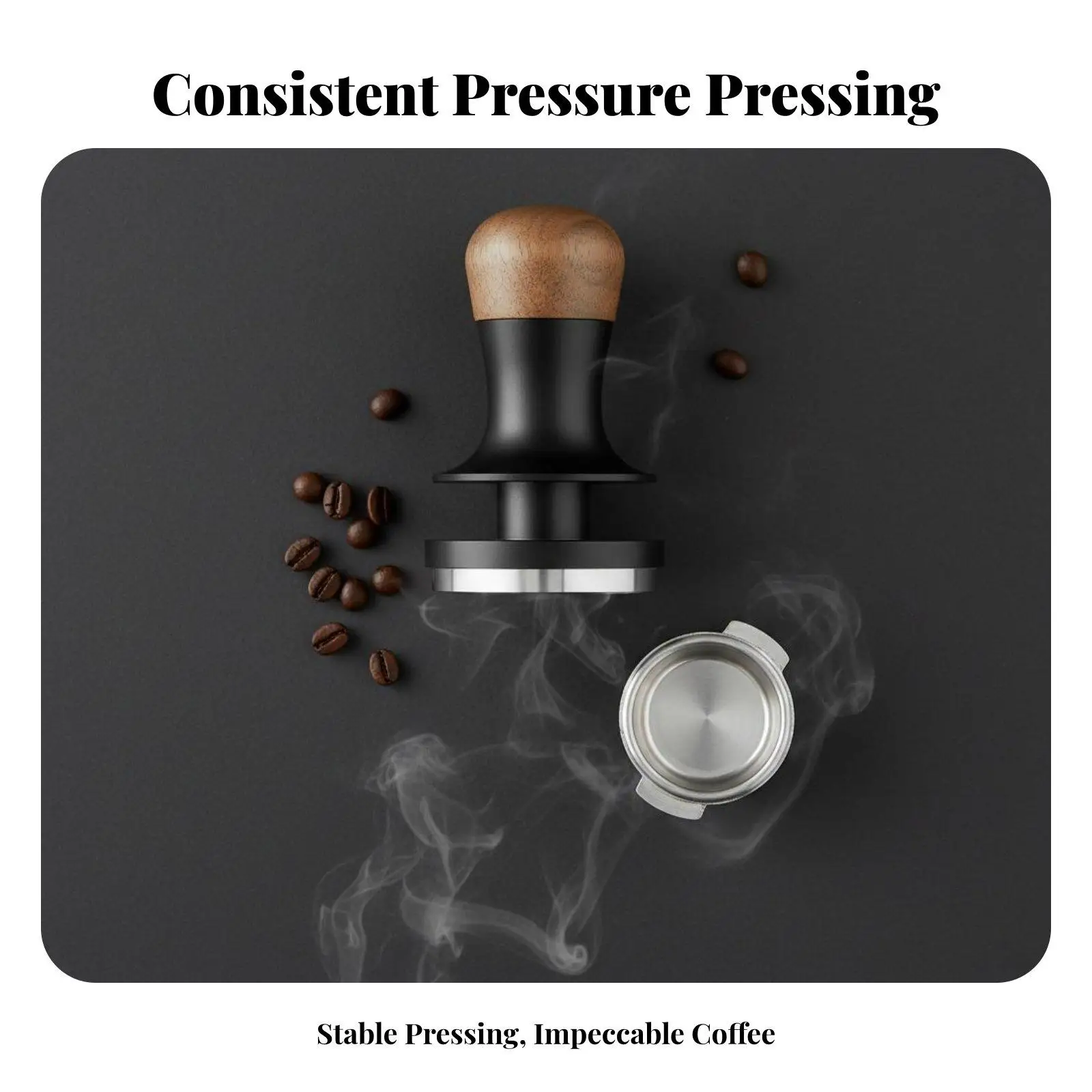 Coffee Tamper with Pressure Release Mechanism Ergonomic Walnut Handle for Espresso Machine Filter Holder