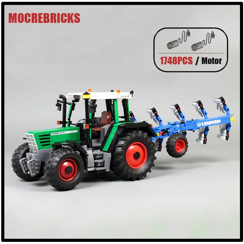 

MOC High-tech Agricultural 514C And Lemken Plough 9 Farm Tractor Building Block Engineering Car Model DIY Kid's Bricks Toys Gift