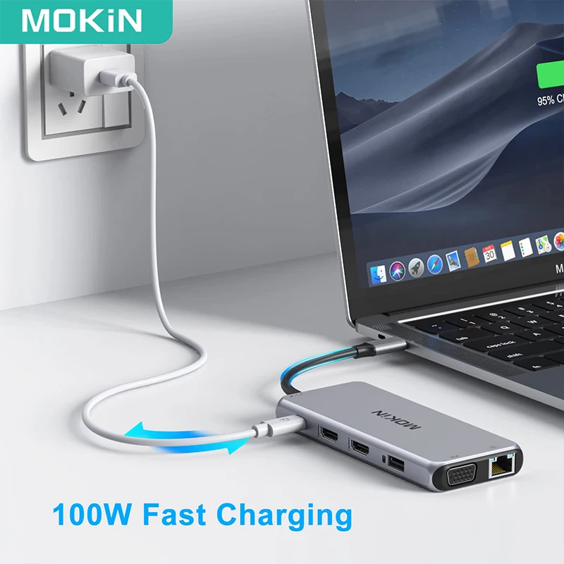 MOKiN 12 w 1 USB-C stacja dokująca do laptopa USB typu C Hub Multiport Adapter HDMI VGA USB SD/TF podwójny Monitor do laptopów Lenovo