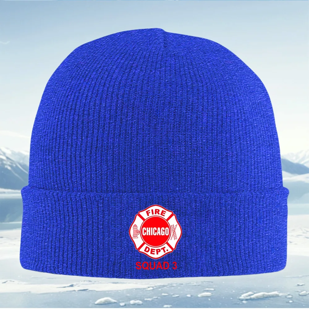 قسم النار. شيكاغو فرقة 3 شعار الرجال النساء للجنسين محبوك قبعة قبعة صوفية قبعة الشتاء الحرارية الدافئة عيد الميلاد ركوب الدراجات في الهواء الطلق