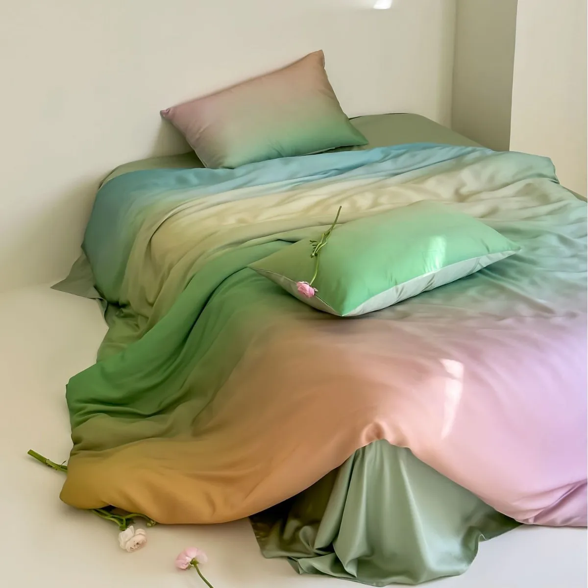60S Lyocell Digital Print Bedding Set Smooth Silky Duvet Cover Flat Sheet Pillowcases Luxury Gradient Floral Bed Linen 4pcs